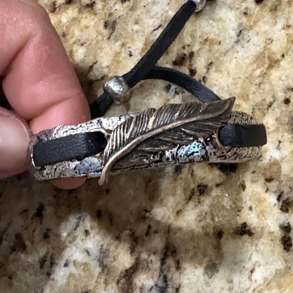 Silver and Black Feather Bracelet
